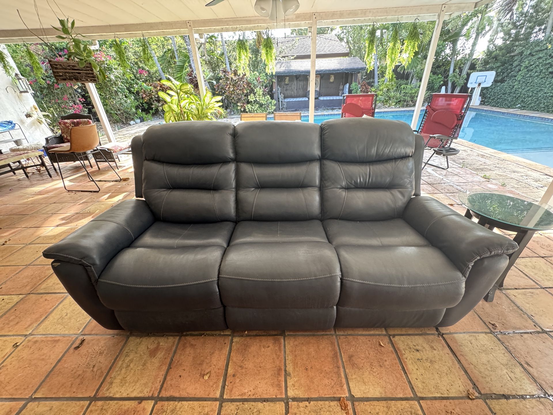 100% Leather Large Reclining Couch
