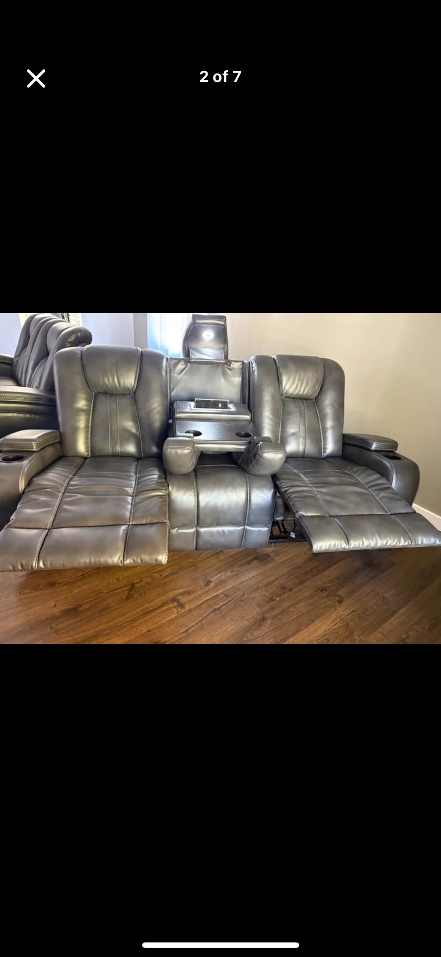 Reclining Leather Sofa New Brown Faux Leather With Power Outlets And Storage 