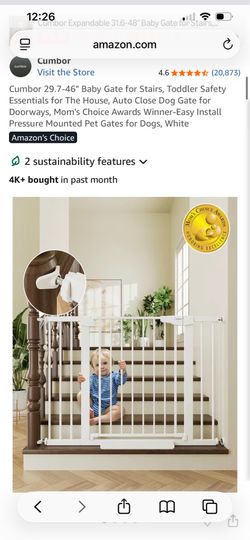Cumbor 29.7-46" Baby Gate for Stairs, Toddler Safety Essentials for The House, Auto Close Dog Gate for Doorways, Mom's Choice Awards Winner-Easy Insta