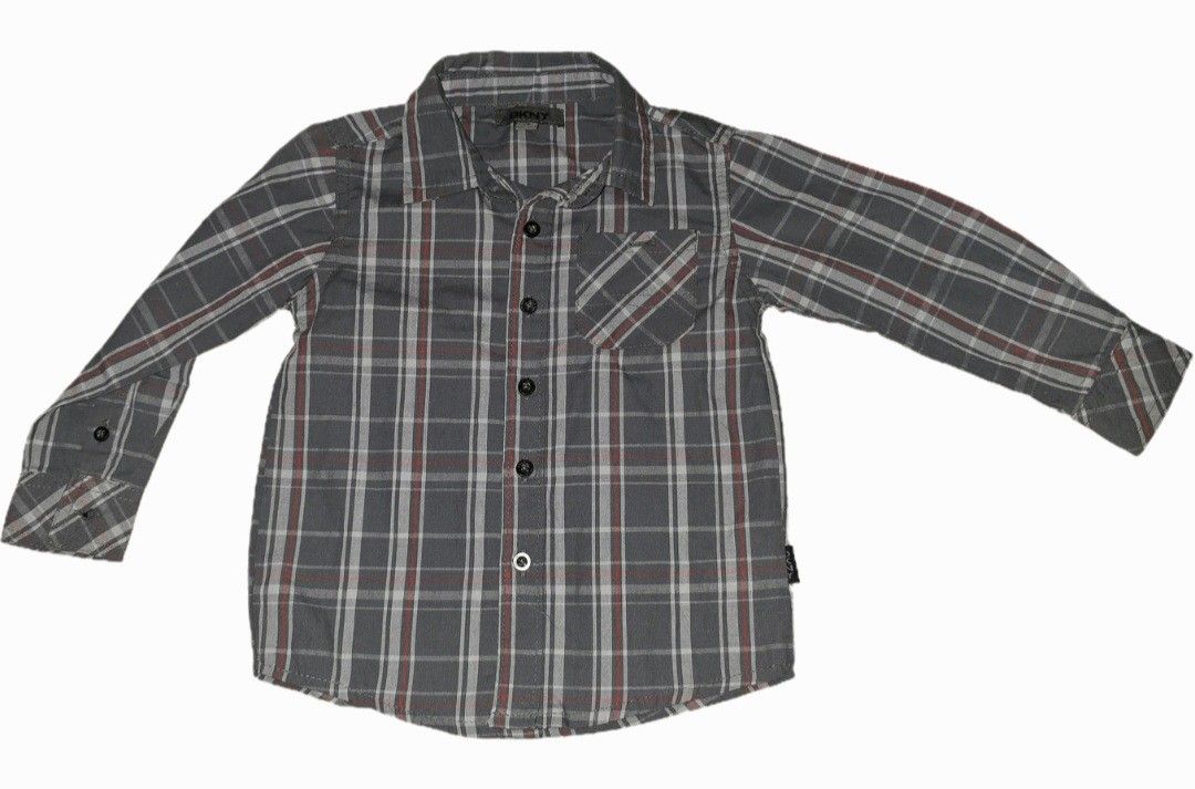 DKNY Toddler Boys' Plaid Long Sleeve Button Up Shirt Size 2T