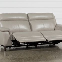 Moana Taupe Leather 87 Inch Power Dual Reclining Sofa With USB
