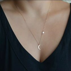 Gold color star & crescent moon pendant necklace 16 inches to 20" length I can combine shipping with other items let me know before you purchase and I