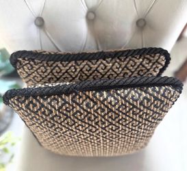 Pair of Modern Woven Jute and Cotton Throw Pillows with a Geometric Design