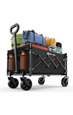 Collapsible Wagon with Wheels, 220 Ibs Wagons Carts Foldable Wagon Cart with Flexible Handle, Lightweight Portable Folding Utility Grocery Shopping Ca