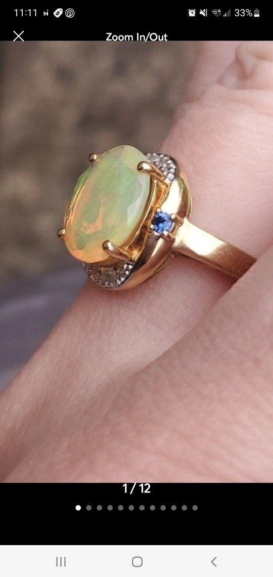 10k Gold Ethiopian Opal Ring With Diamonds And Saphires