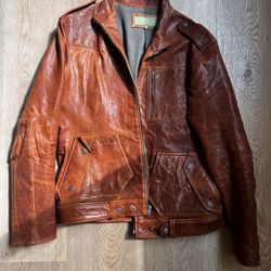 Hlaska all leather rusty orange modern biker jacket MEDIUM 