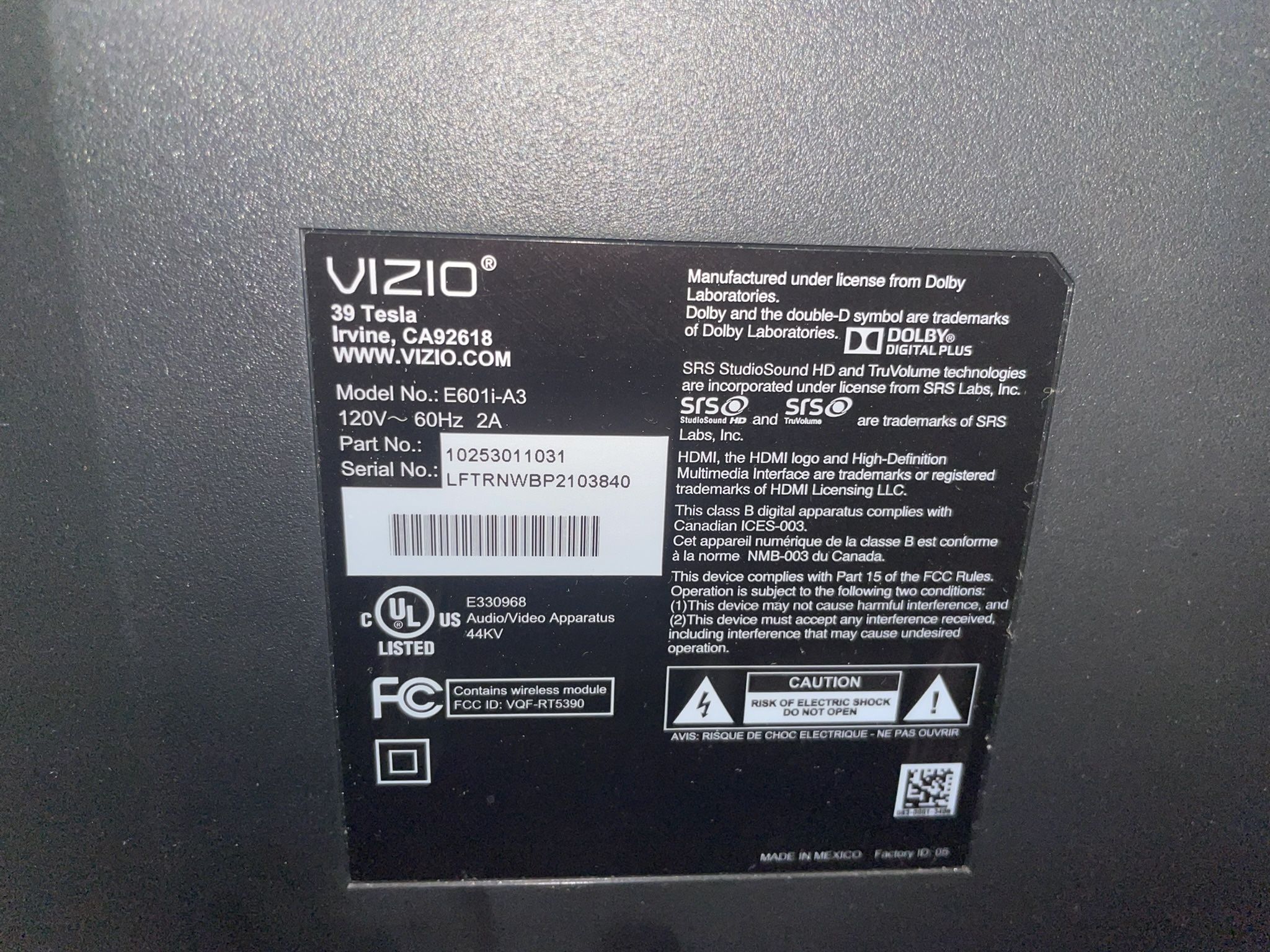 60’ VIZIO SMART TV