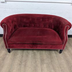 Free Delivery! Red Faux Velvet Stuffed Loveseat Couch 