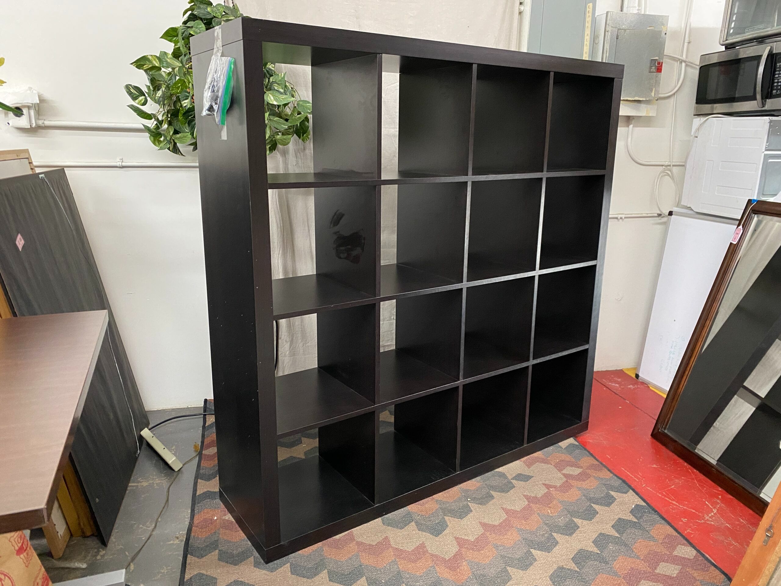 Square Black 16-Cubby Display Shelf