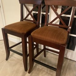 Brown wooden heavy barstools set of 2