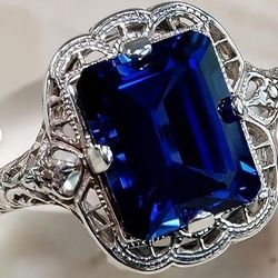 Elegant Huge Natural 925 Silver Sapphire Ring Women Wedding Engagement Size 8