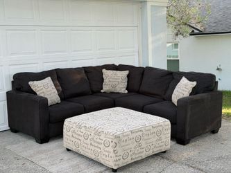 🖤 Ashley Sectional Sofa + Ottoman – Deep Cleaned & Delivery Available