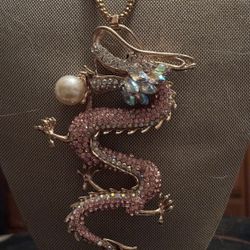 HUGE Pink Rhinestone Dragon Necklace For The “Mother Of Dragons!”