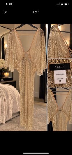 Akira Gold Mesh Maxi Dress Size M