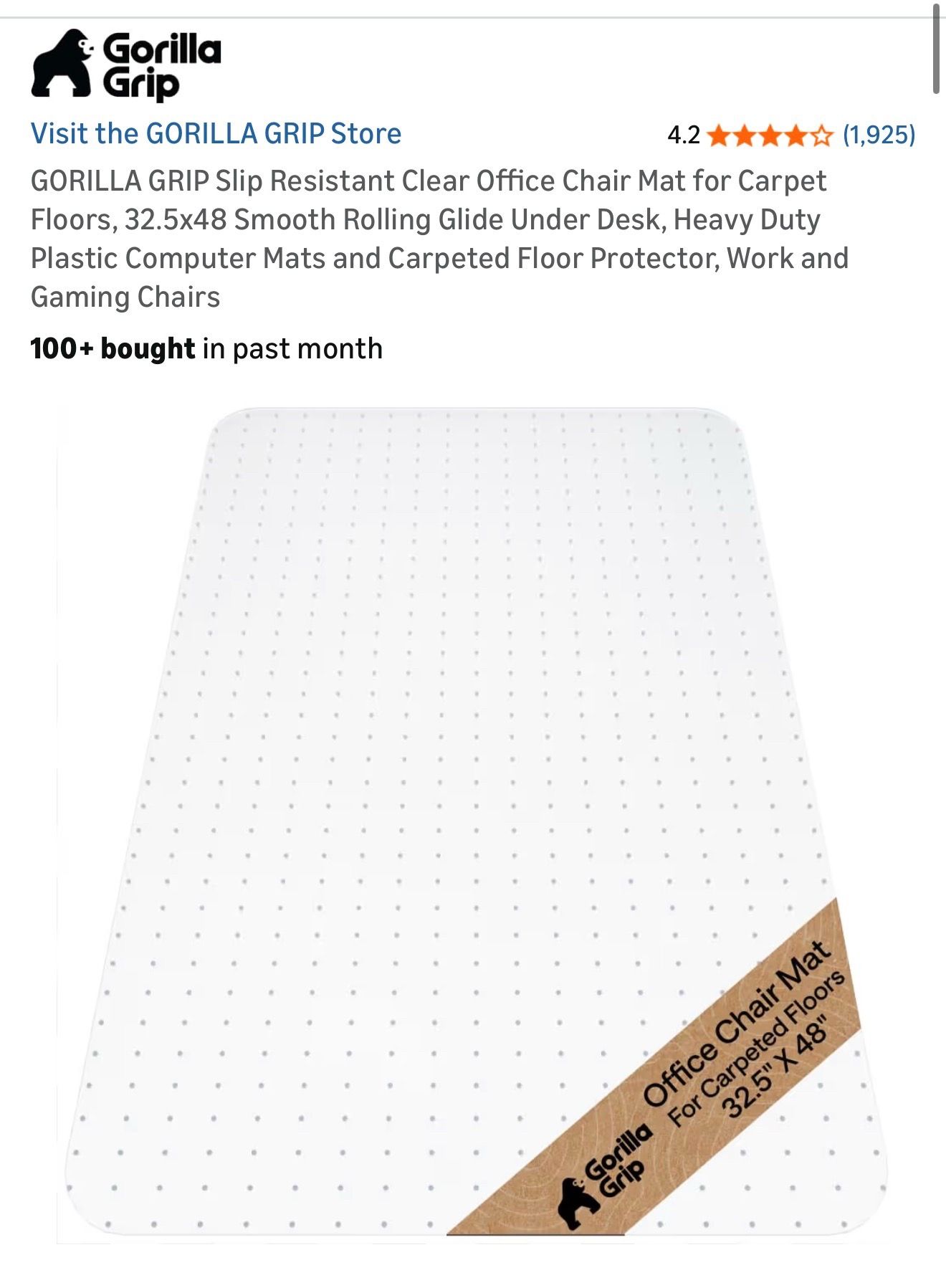 Office chair mat for carpet floor