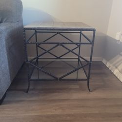 2 Matching Glass Bottom End Tables