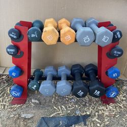 2-15lb Neoprene Dumbbell Set With Rack 132lbs