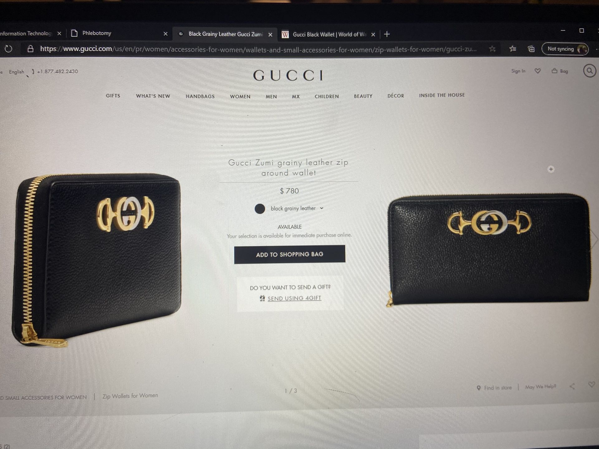 Gucci Zumi grainy leather zip around wallet (used & authentic)