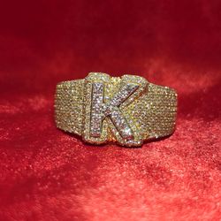10k Yellow Gold Diamond "K" Initial Ring 1.50 ctw