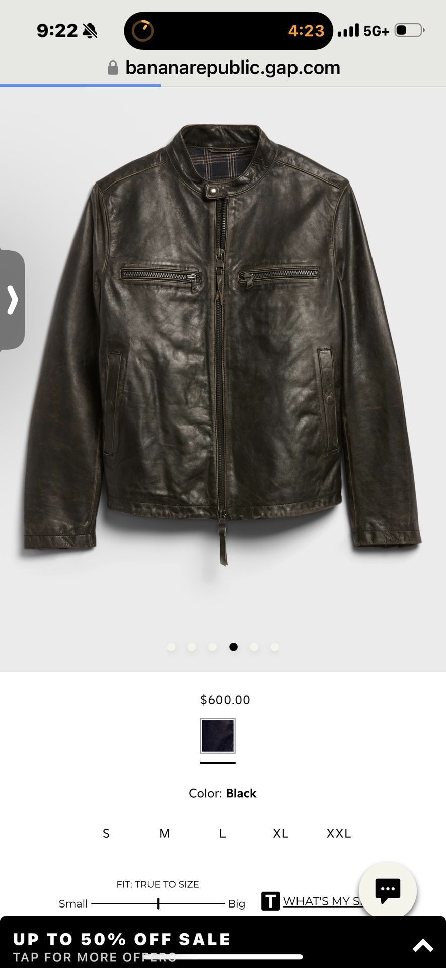 Men’s Black Leather Banana Republic XXL Jacket