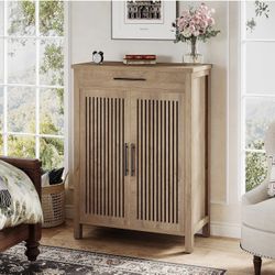 New assembled Shoe Cabinet, 5-Tier Shoe Storage Cabinet with Louvered Doors and Drawer, Freestanding Wooden Shoe Rack Organizer with Adjustable Shelve