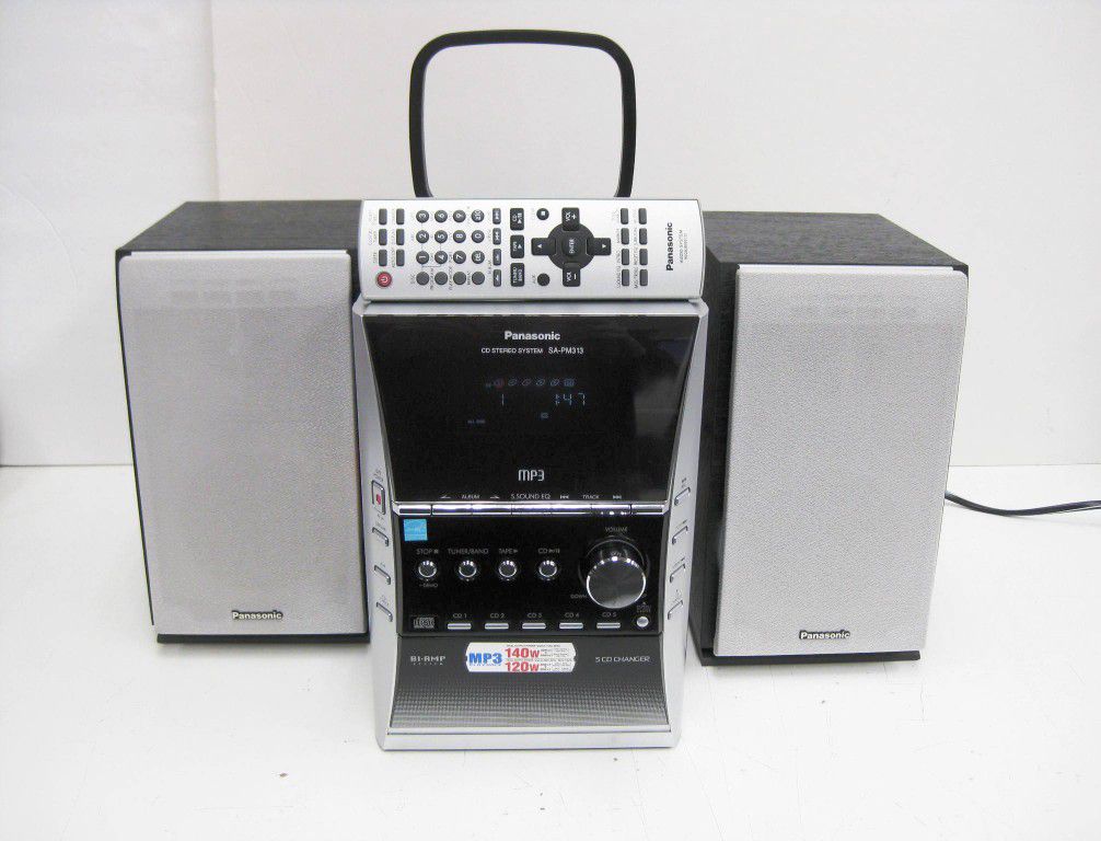 Panasonic SA-PM313 Mini System 5-CD MP3 AM/FM Cassette + Remote