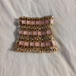 Wide Gold & Pink Quartz  Designer Cuffs 