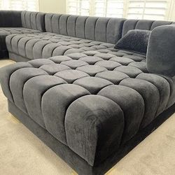 Brand New Nova Ariana Black Velvet Double Chaise Sectional 