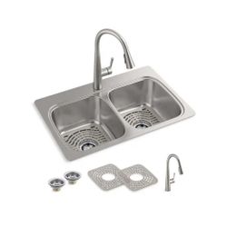 KOHLER Verse Stainless Steel 33 in. Double Bowl Drop-In Kitchen Sink with Faucet $195 vs HD $349