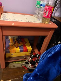 Painted wood mirror and nightstand