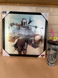 The mandolirian and grogu. 3D Picture and tumbler new items $15 each