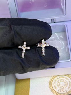 cross 14k Moissanite earrings. GRA certified, with twist on backs. #gold