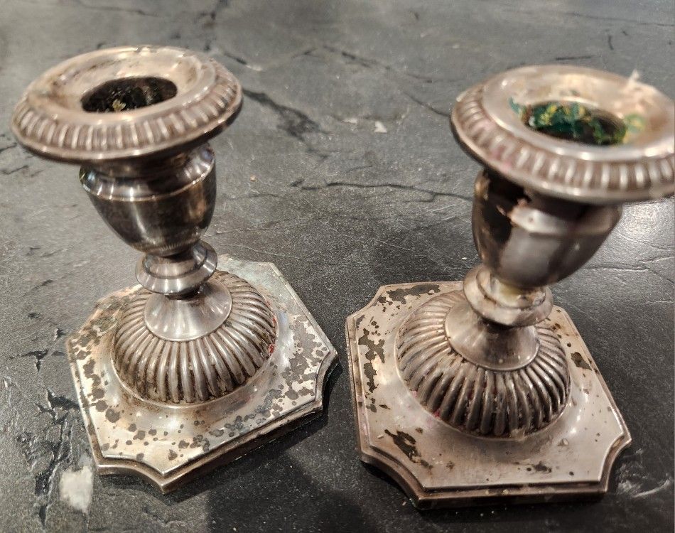 Sterling  Candle Sticks  Weighted..just Needs A Good Polishing 