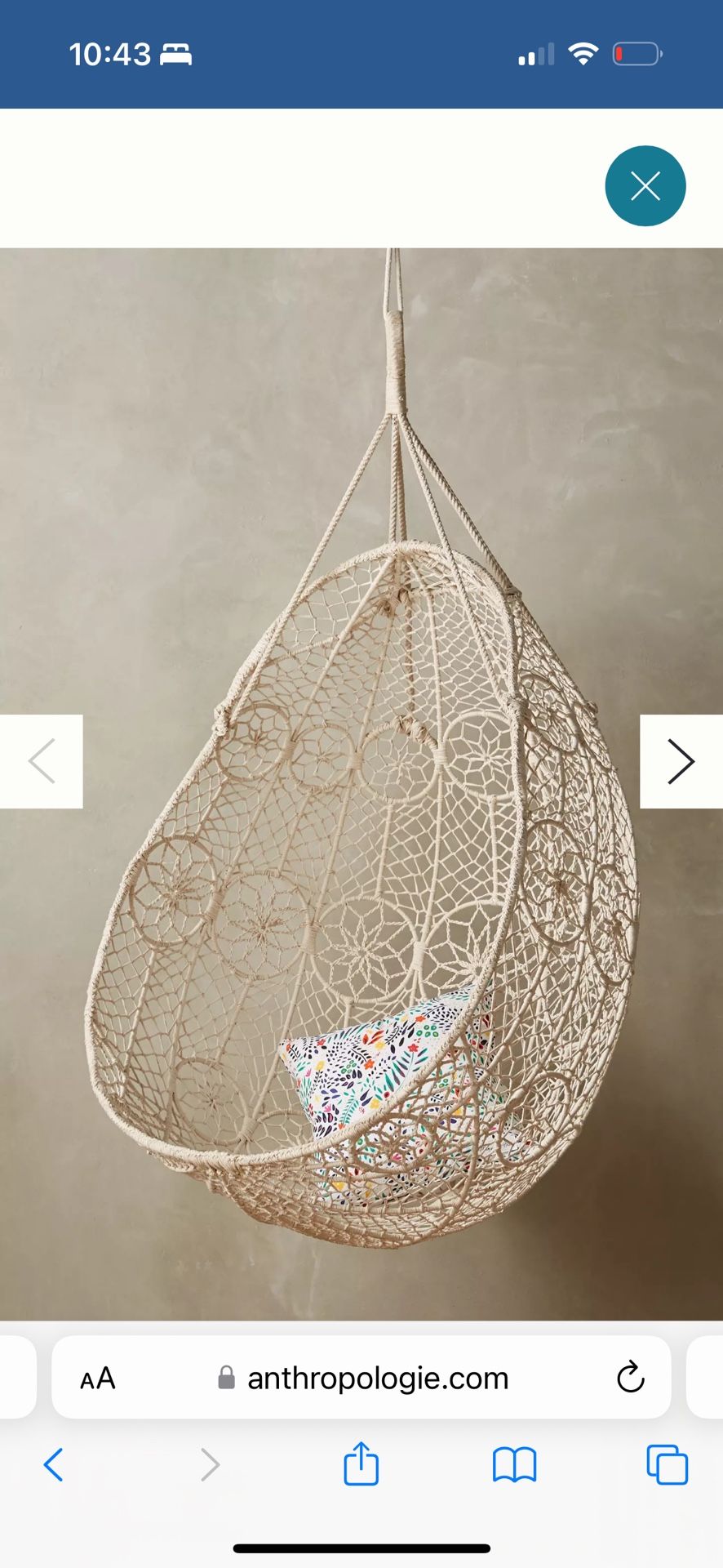 Anthropologie Hanging Chair Swing
