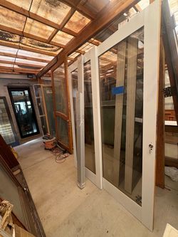 White aluminum/ Wood Door with Glass Panels69x94