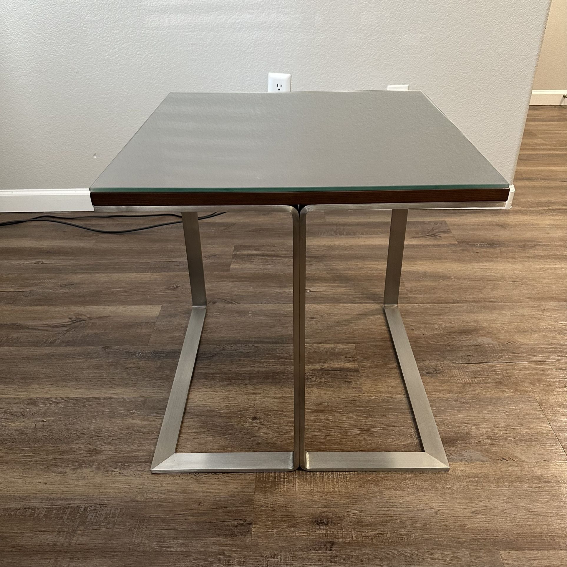 Wooden End Table With Glass Top