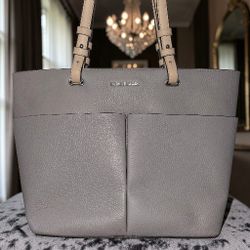 Michael Kors Pebbled Leather Tote Gray & Beige Large Shoulder Bag Authentic