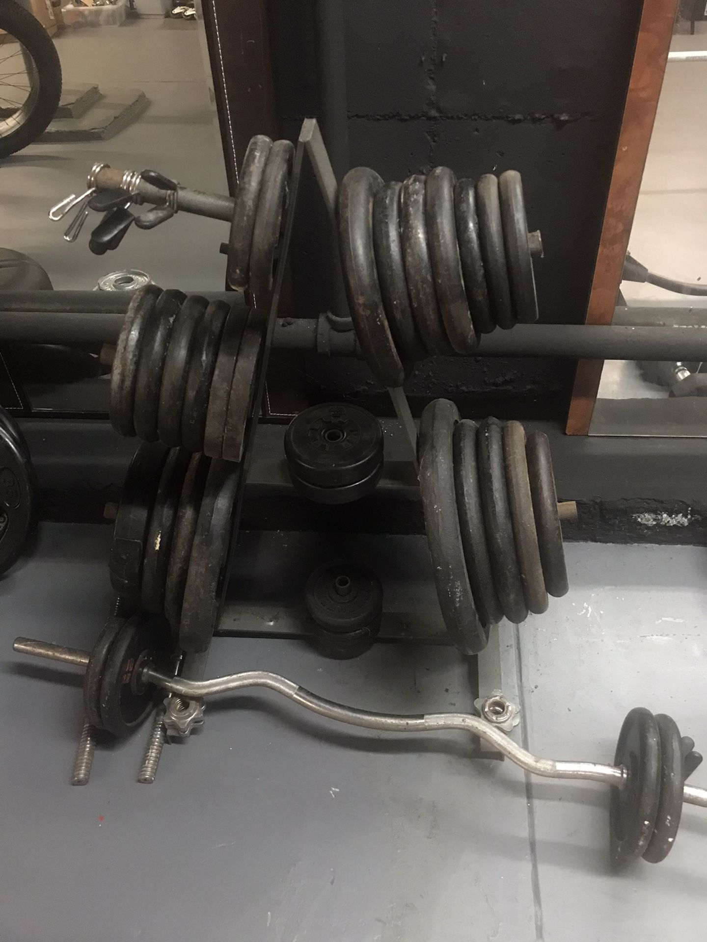 450LBS WEIGHTS + CURL BAR + 2 DUMBBELL HANDLES + RINGS