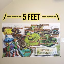5x3 foot Zelda Ocarina of Time map tapestry wall flag Nintendo 64