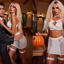 6Pc Cutout Push-Up Skirt Garter Set with Chocker