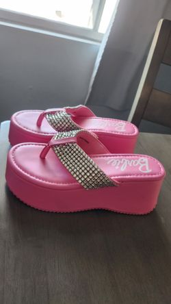 Forever 21 Barbie Pink Rhinestone Platform Flip Flops