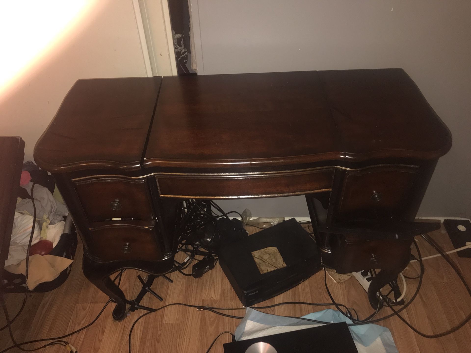 Solid mahogany makeup and jewlery table and matching chair- $150