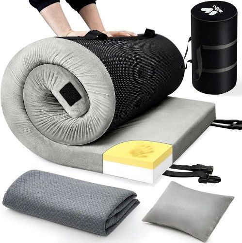 Willpo CertiPUR-US Memory Foam Camping Mattress with Travel Bag and 2 Interchangeable Covers, Lightweight Portable Sleeping Pad for Tents, Gues