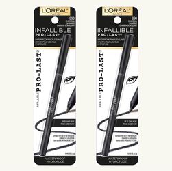 2 Pieces Of L'Oreal Paris Cosmetics Makeup Infallible Pro-last Pencil Eyeliner, Waterproof & Smudge-resistant, Glides On Easily To Create Any Look, BI