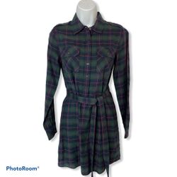 NWT GAP Tartan Plaid Shirt Dress Green XS