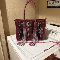 Pink Leather Cowhide Tote