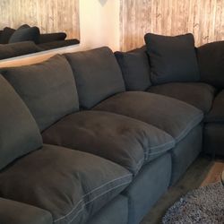 Five Piece Sectional down Stuffed  Cushions Dark Grey