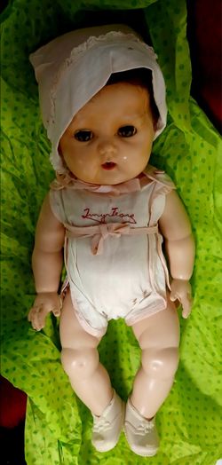 Vintage Hard Plastic Baby Doll with Bonnet