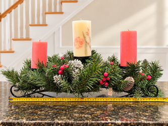 25" long Warm & Cozy Christmas Centerpiece (Free 3 New Dried Flower Botanical Pillar Candles)