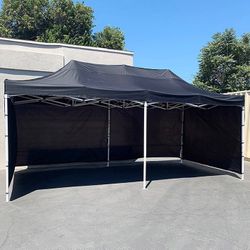 (NEW) $225  Heavy-Duty Black 10x20 FT Canopy with (4 Sidewalls) Ez Pop Up Outdoor Party Tent w/ Carry Bag